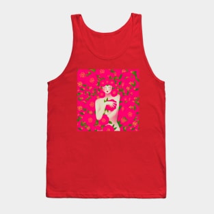 Cute girl with red flowers, version 6 Tank Top